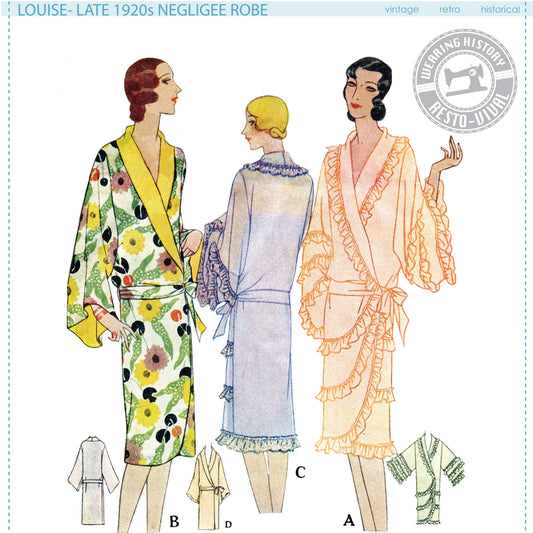 E-Pattern-Louise- Late 1920s Negligee Robe Pattern- Bust 32"-50"