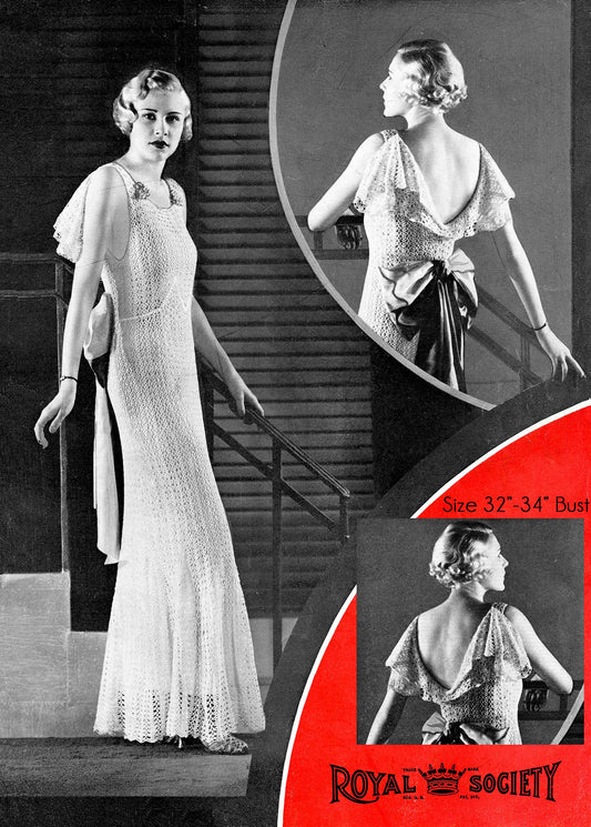 1930s Evening Gown- Crochet Pattern- Size 32-34" Bust