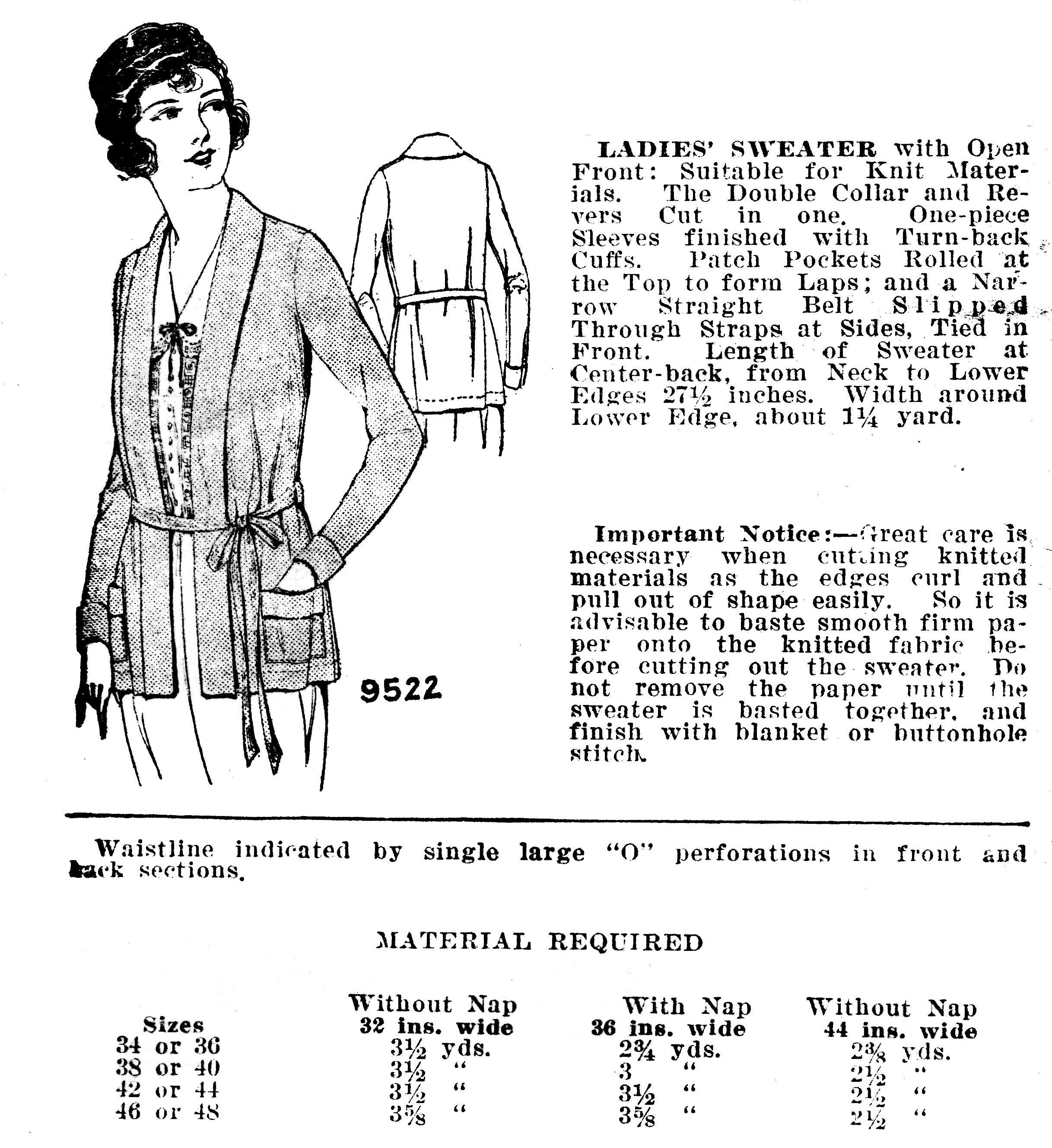 E-Pattern- Early 1920s Sewn Knit Cardigan Sweater - Bust 42