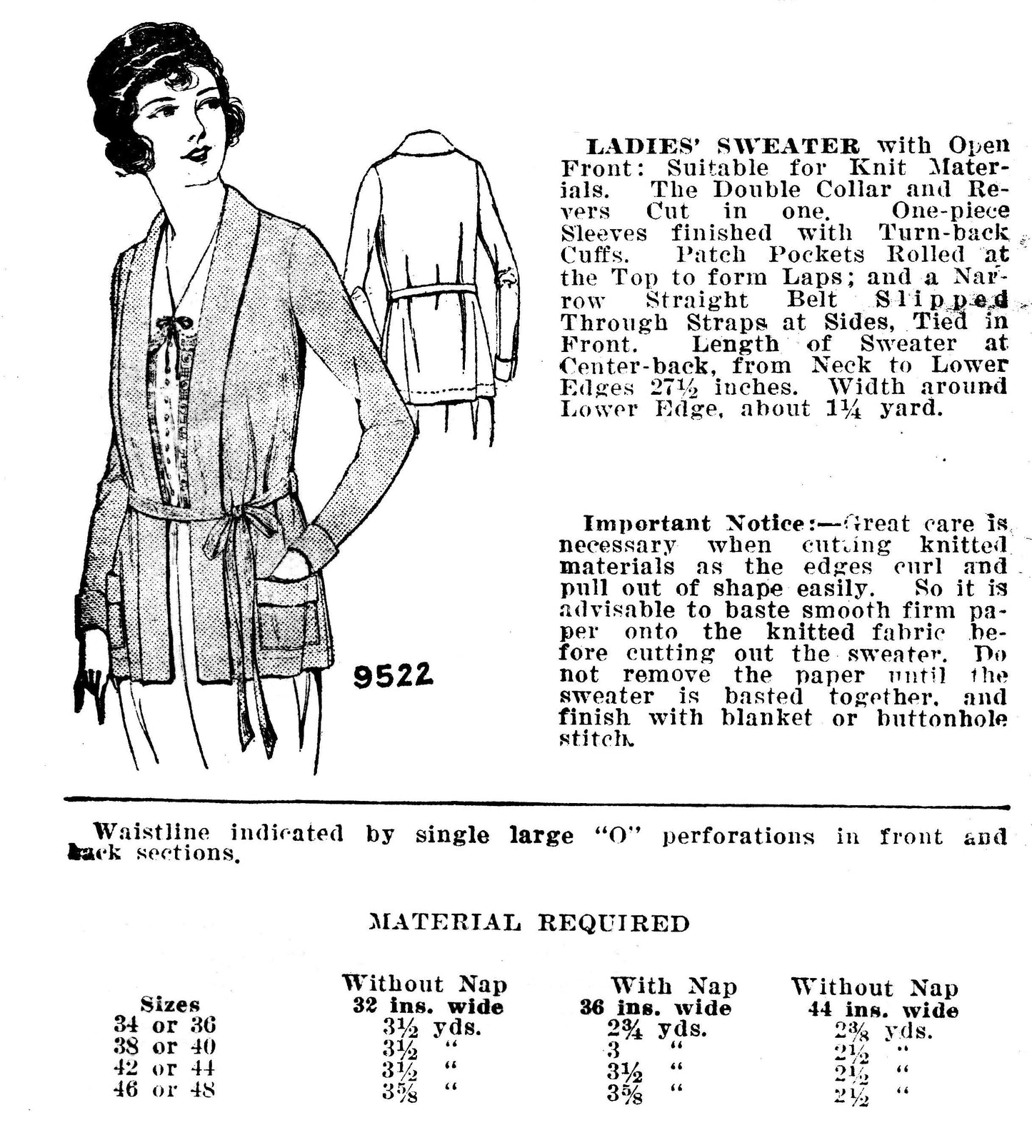 E-Pattern-  Early 1920s Sewn Knit Cardigan Sweater - Bust 42"