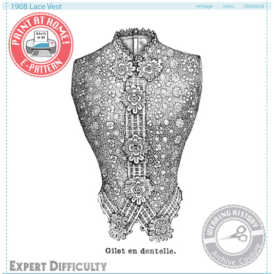 E-Pattern- Edwardian 1908 Lace Vest Sewing Pattern- Bust 36 3/4"