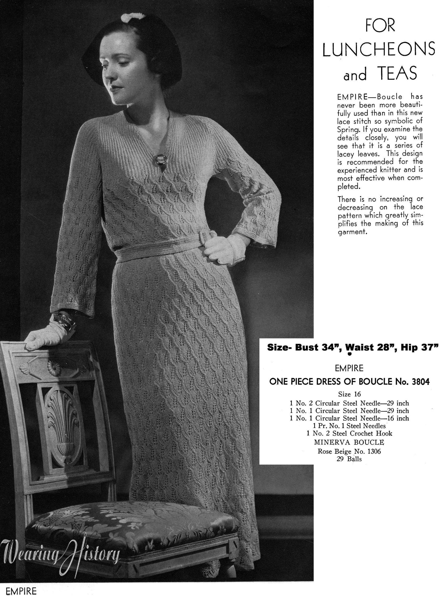 1930s 1934 Empire Knit Blouse and Skirt set- Knitting Pattern- 34" Bust