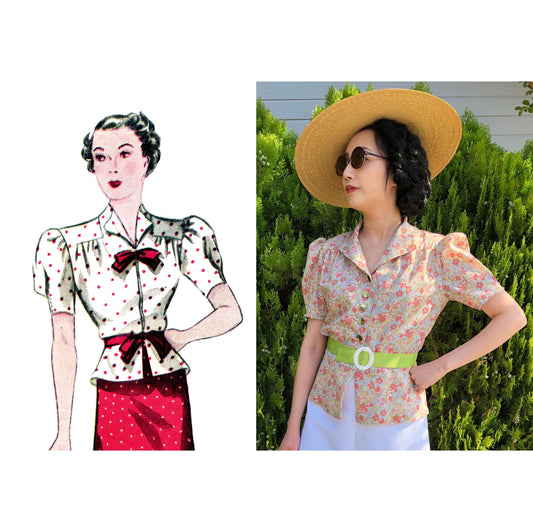 E-Pattern-1930s Day or Evening Blouse Pattern- Bust 32"-46