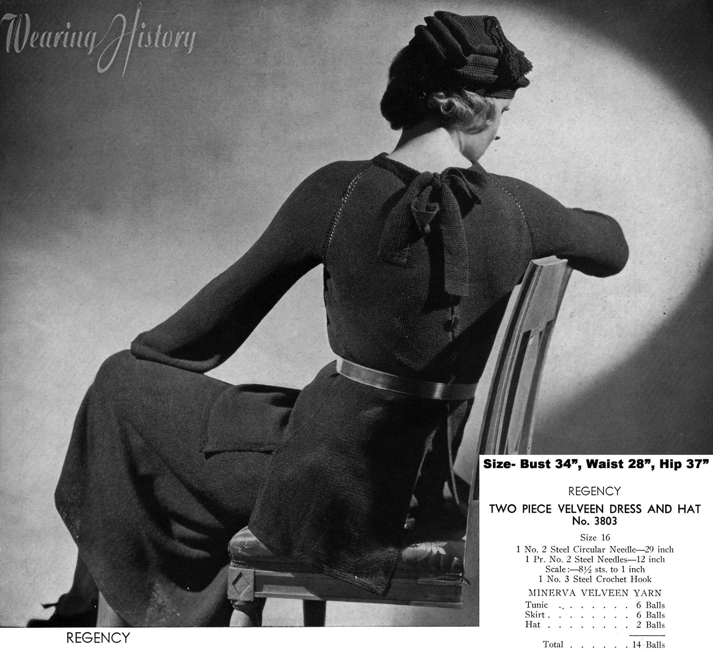1930s 1934 Regency Knit Blouse, Skirt, and Hat set- Knitting Pattern- 34" Bust