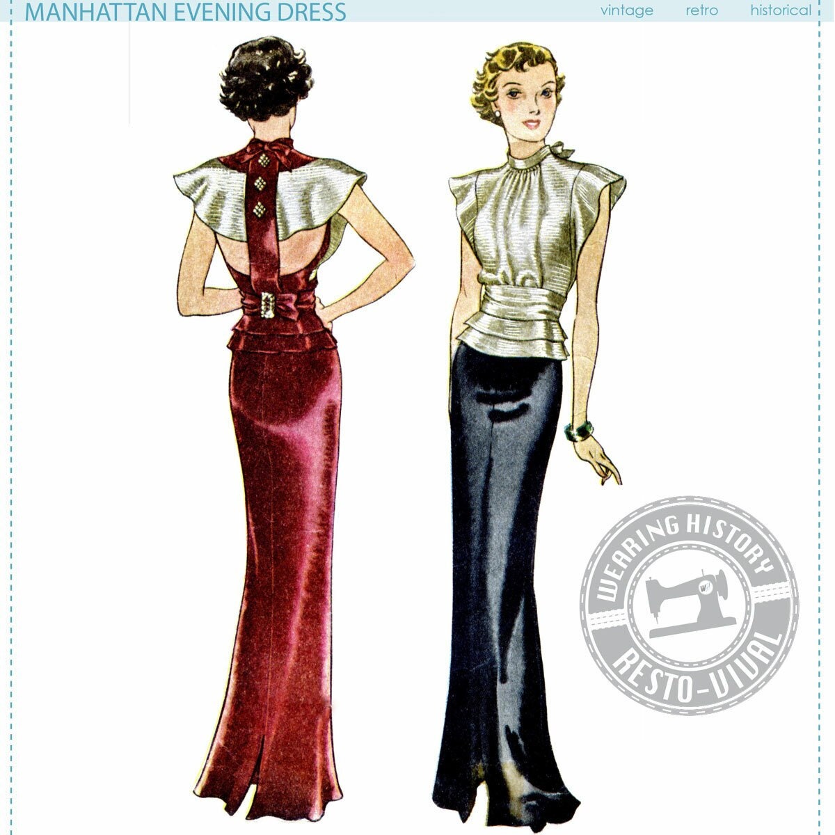 PRINTED PATTERN- 1930s Manhattan Evening Dress Pattern- Wearing History
