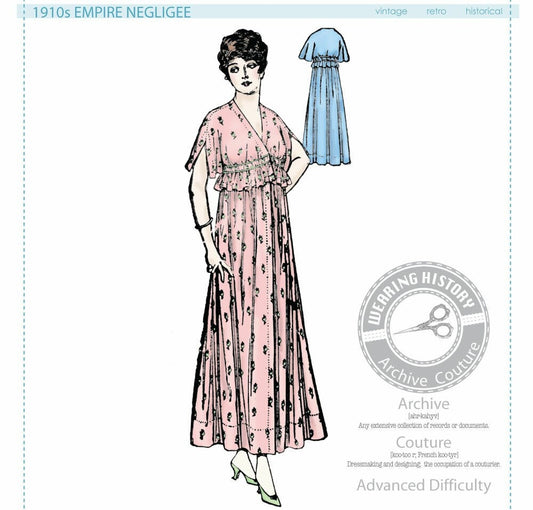 PRINTED PATTERN- 1910s Empire Negligee Pattern- Bust 36"- Wearing History