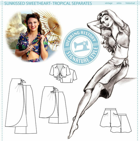 PRINTED PATTERN- Sunkissed Sweetheart- 1940s Sarong Separates Pattern- 30"-40" Bust