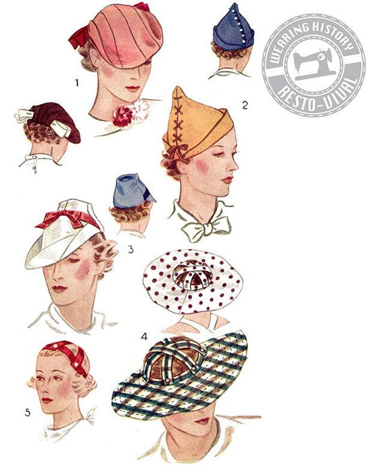 PRINTED PATTERN- Sporty Toppers- 1930s Hat Pattern- Size 22" Head