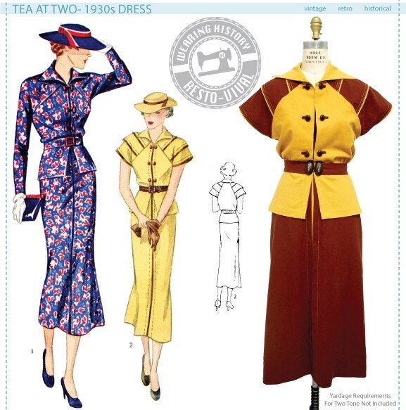 PRINTED PATTERN- Tea at Two- 1930s Day or Afternoon Dress Pattern- 30"-40" Bust