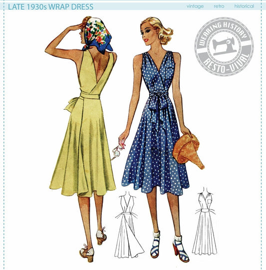 PRINTED PATTERN- Circa 1939 Wrap Dress Pattern- Wearing History