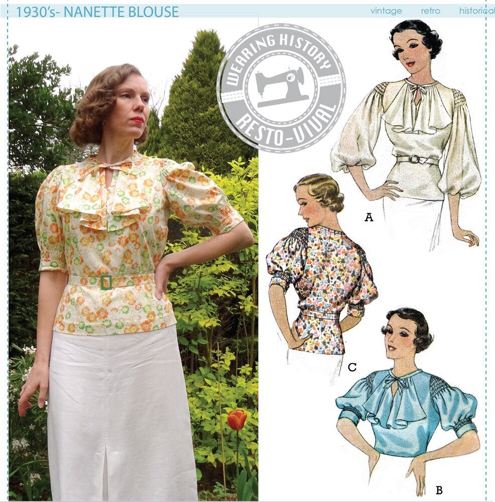 PRINTED PATTERN- NANETTE - Mid 1930's Blouse Pattern- 30"-42" Bust