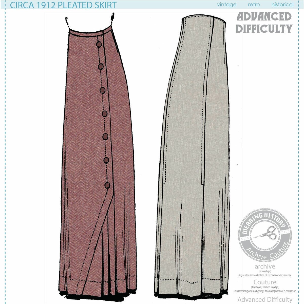 PRINTED PATTERN- 1912 Pleated Skirt Pattern- Waist 26"- 1910s Edwardian