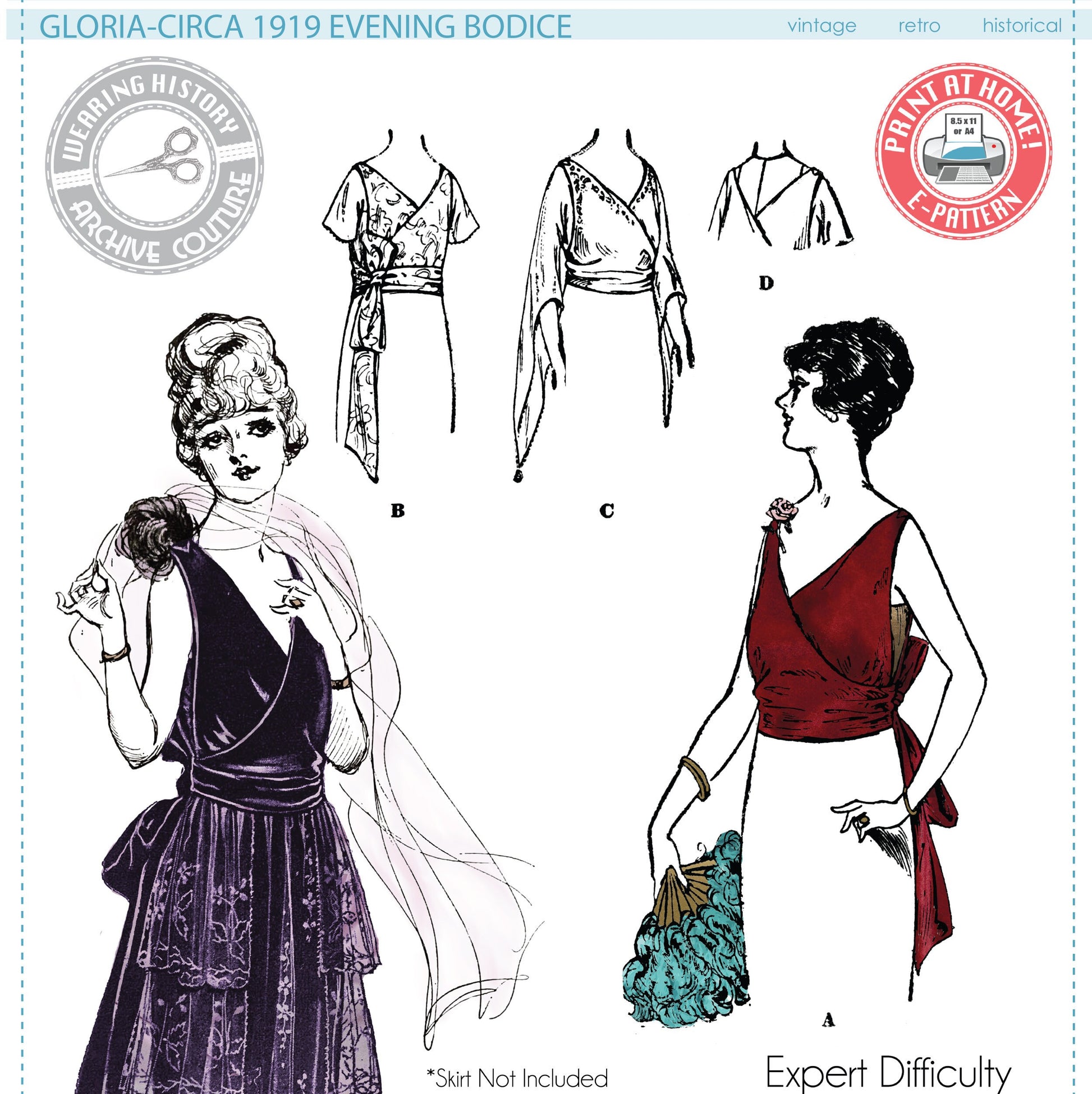 E-Pattern- Gloria- Circa 1919 Evening Bodice- Bust 34" Wearing History E-Pattern- Gloria- Circa 1919 Evening Bodice- Bust 34" Wearing History