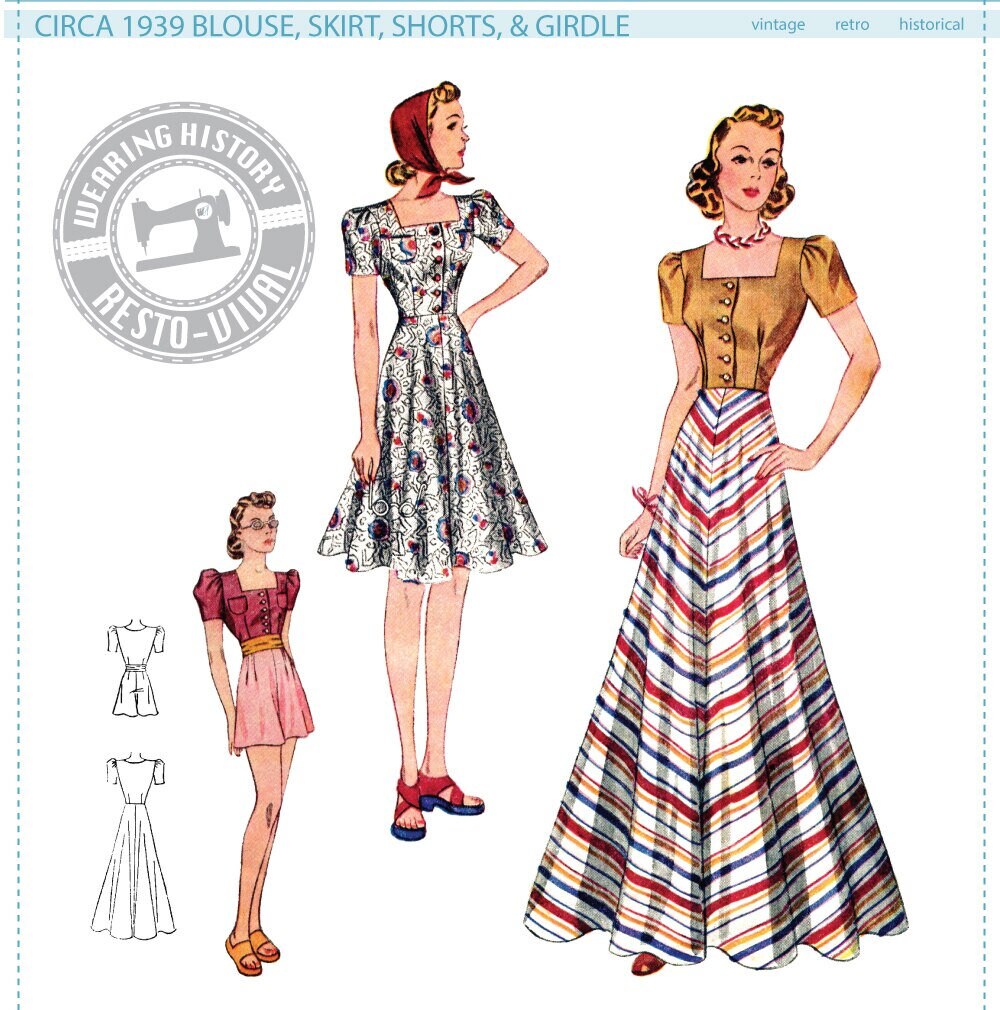 PRINTED PATTERN- Circa 1939 Blouse, Skirt, Shorts & Girdle Pattern- 30"-40" Bust