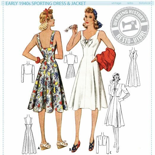 PRINTED PATTERN- Early 1940s Sports Dress & Jacket Pattern- 30"-44" Bust