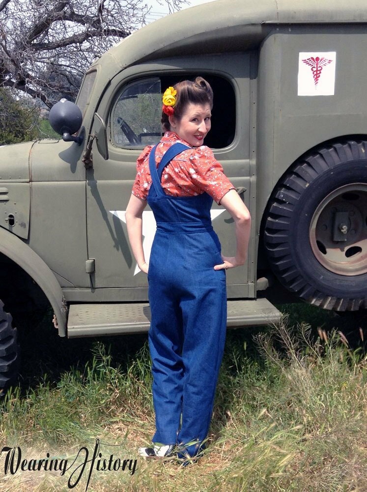 E-Pattern- WWII Homefront- 1940s Overalls, Playsuit, & Trousers Pattern- 30"-46" Bust