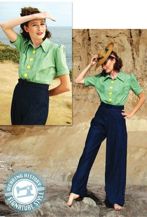 Wide Leg Trousers Vintage Sewing Pattern 1930s 1940s Slacks and