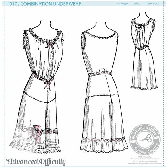 PRINTED PATTERN- 1910s Combination Underwear Pattern- Bust 36"- Wearing History