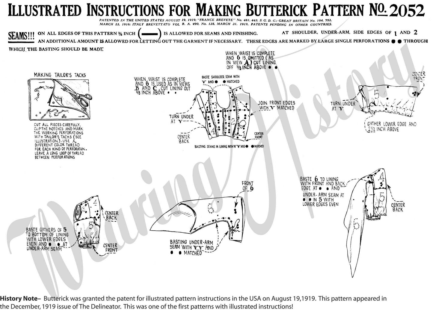 PRINTED PATTERN-  Gloria- Circa 1919 Evening Bodice- Bust 34- 1910s 1920s Wearing History