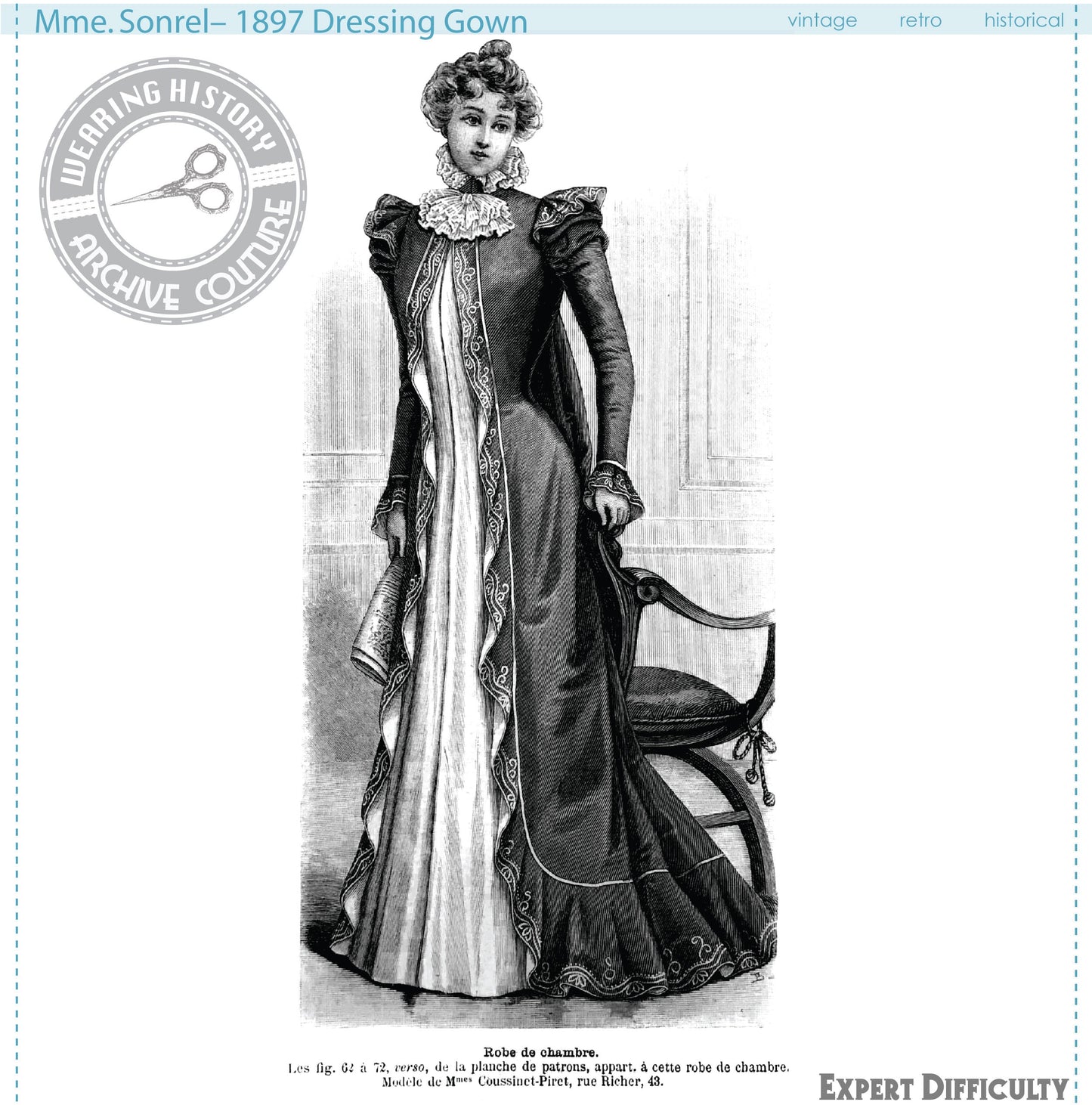 PRINTED PATTERN- 1890s Victorian Dressing Gown- Tea Gown- Wrapper- Bust 37"
