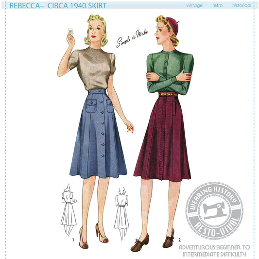 PRINTED PATTERN- 1940s "Rebecca" Skirt Pattern- Sizes 26-36" Waist