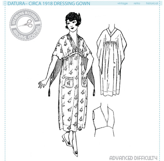 PRINTED PATTERN- Circa 1918 "Datura" Dressing Gown Pattern- Bust 32"-46"