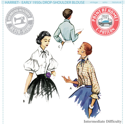 E-Pattern- 1950s "Harriet" Drop Shoulder Blouse Pattern- Sizes 32-48" Bust
