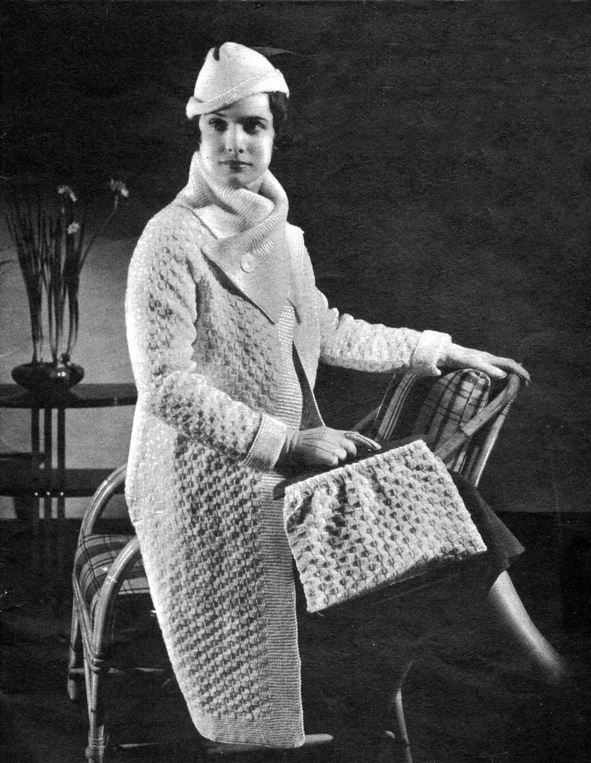 1930s Knitting + Crochet Pattern- Coat, Hat, & Bag- 34" Bust
