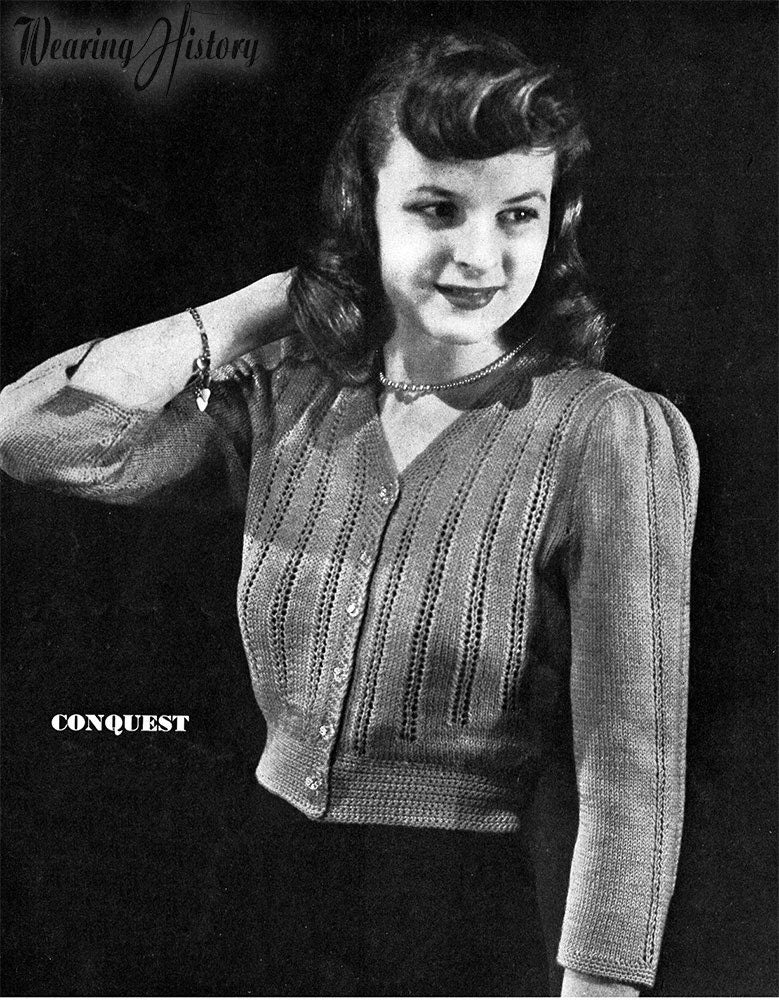1940s Knitted Feminine Battle Jacket Style Blouse 32"-36" Bust