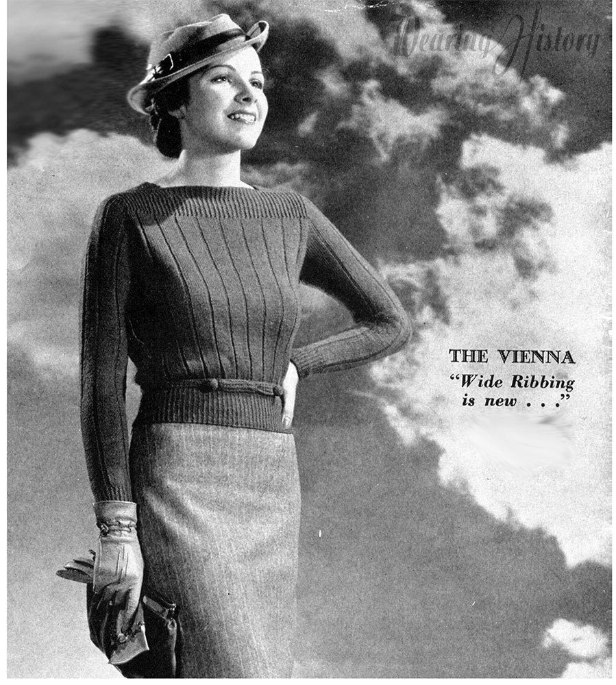 1930s Knitting Pattern- Vienna Long Sleeve Sweater Blouse- 34" Bust