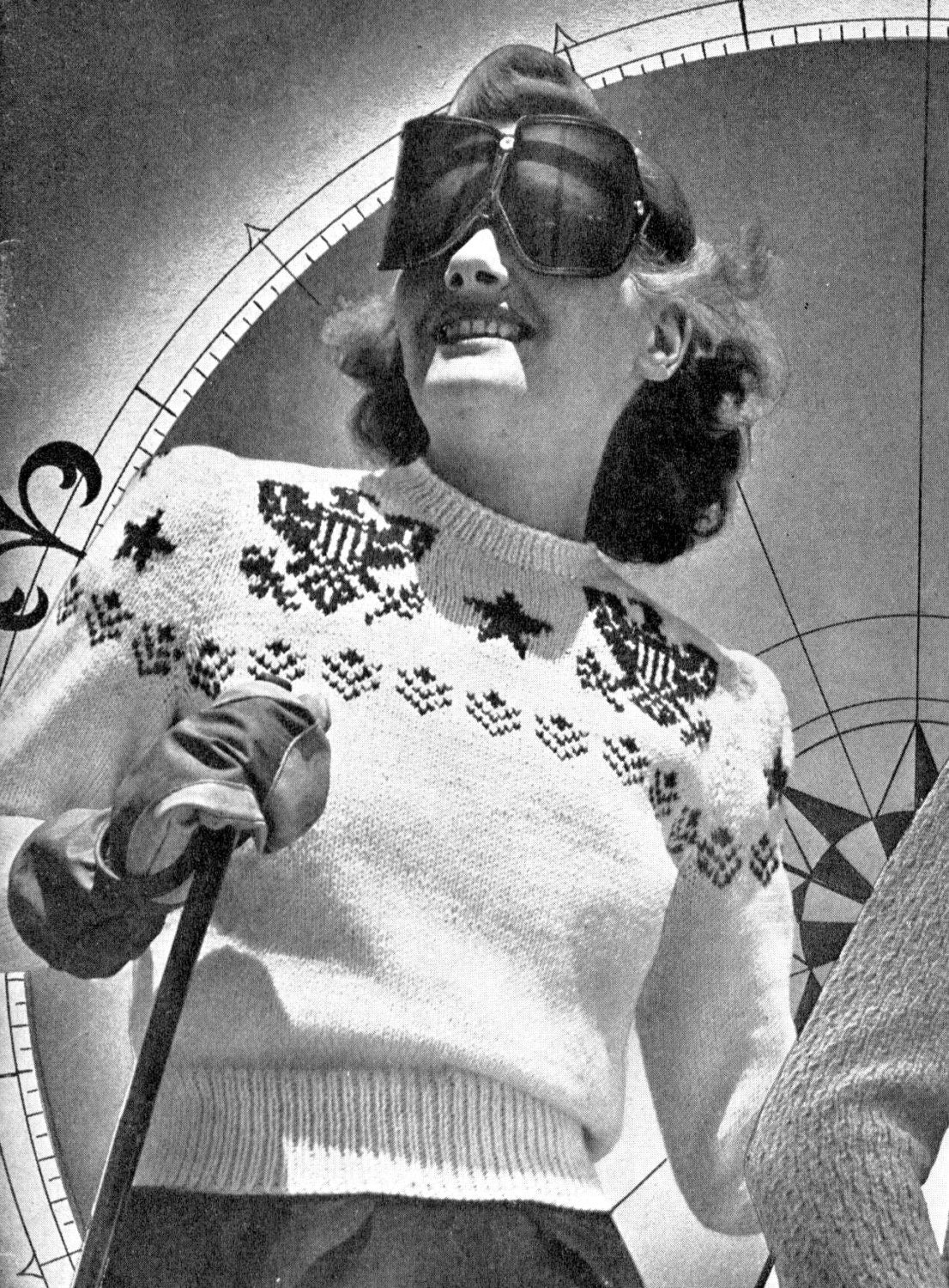 1940s Patriotic Stars & Eagles Ski Sweater Knitting Pattern - 34" Bust