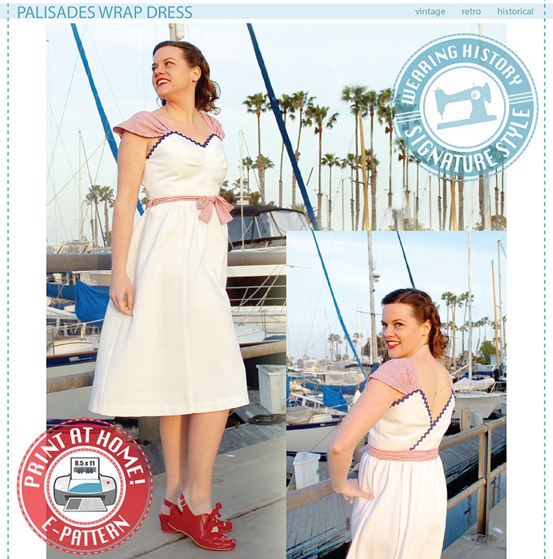 E-PATTERN- Palisades 1940s Wrap Dress Pattern- Bust 30"-40"