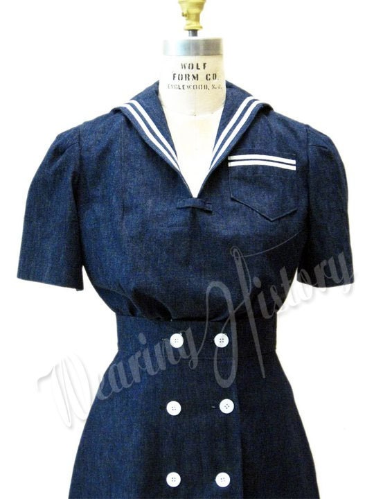 E-PATTERN- 1940s Sailor Girl Play Suit- Blouse, Shorts, Skirt- 30"-40" Bust