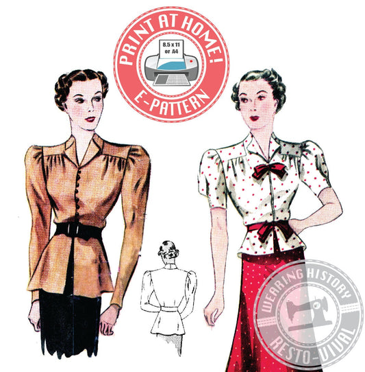 E-Pattern-1930s Day or Evening Blouse Pattern- Bust 32"-46