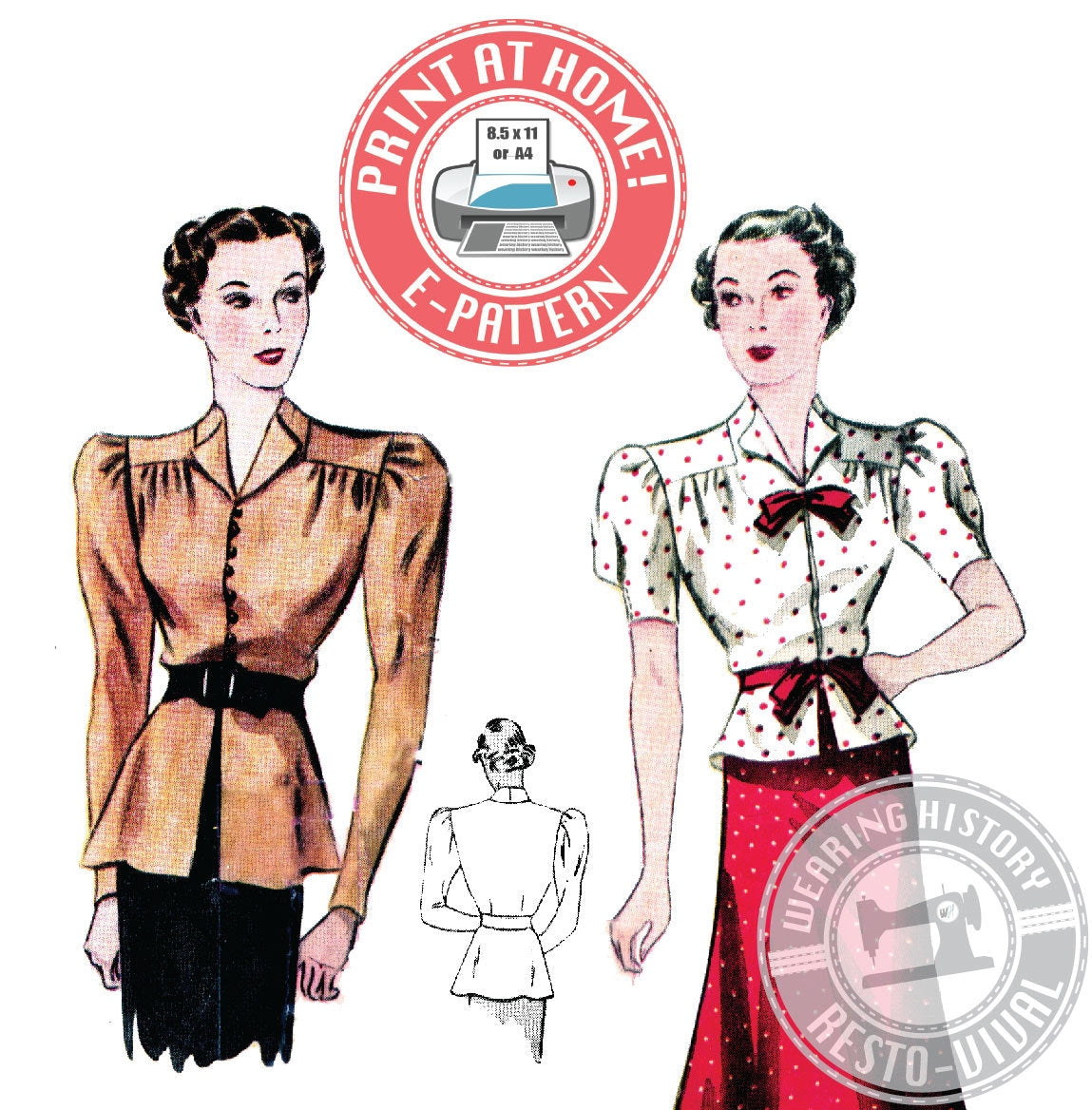 E-Pattern-1930s Day or Evening Blouse Pattern- Bust 32-46