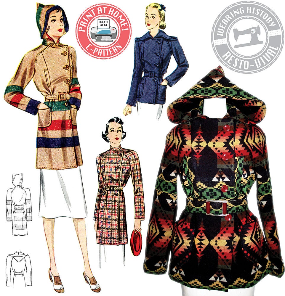 E-Pattern 1930s Blanket Coat Pattern-  Bust 30"-40"