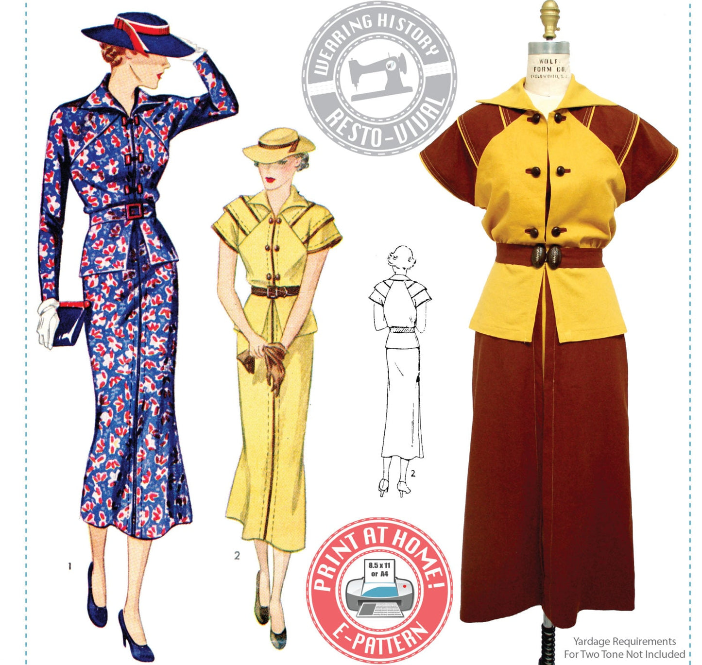 E-Pattern- Tea at Two- 1930s Day or Afternoon Dress- Bust 30"-40"