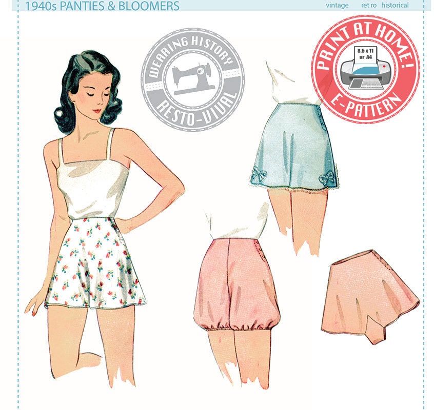E-Pattern- 1940s Panties & Bloomers- Waist 24"-32"