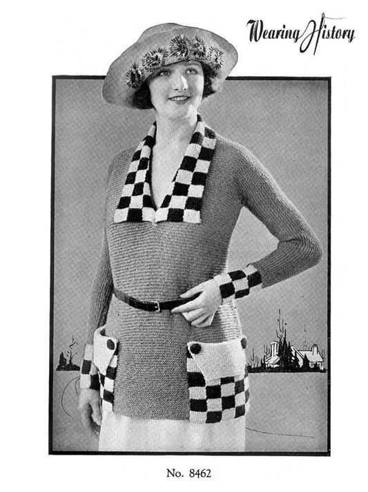 1920s Checkerboard Sweater Knitting Pattern- 36" Bust
