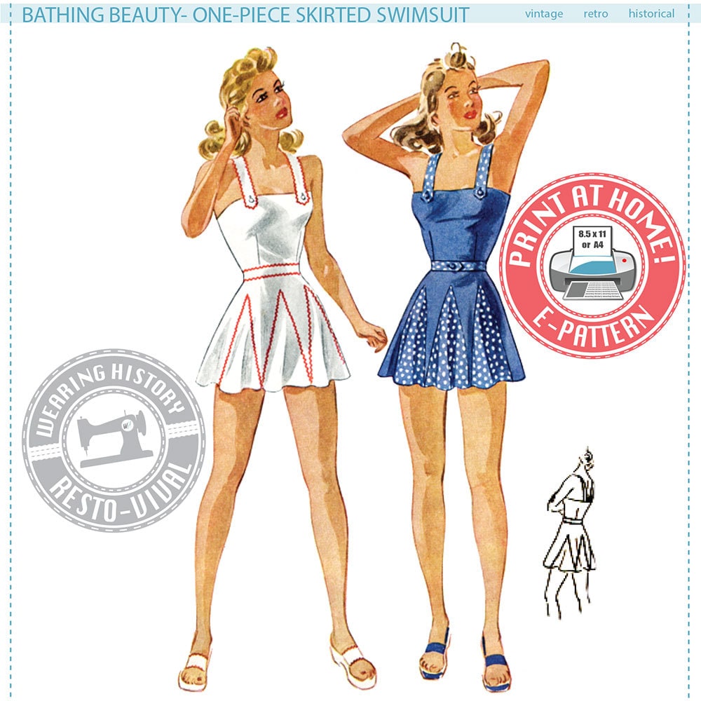 E-Pattern- Bathing Beauty- 1940s Swimsuit Swim Suit- Bust 30"-40"