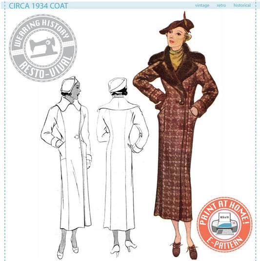 E-Pattern-  Circa 1934 Coat Pattern- Bust 36"