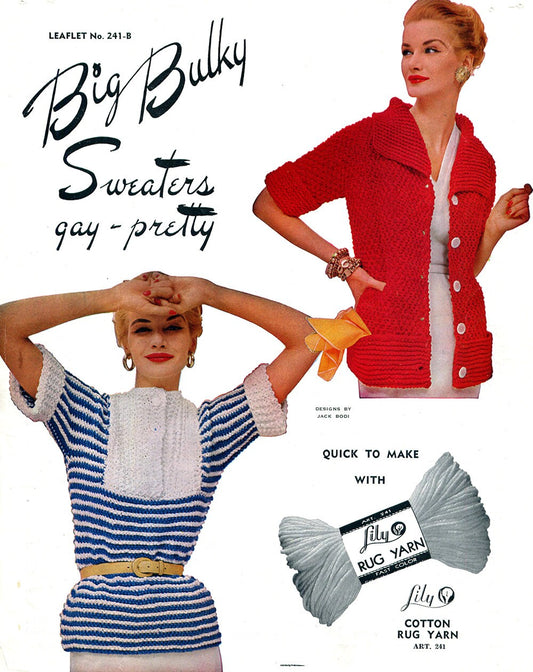 1950s Big Bulky Sweaters- Knitting Pattern PDF- Size 28"-38" Bust