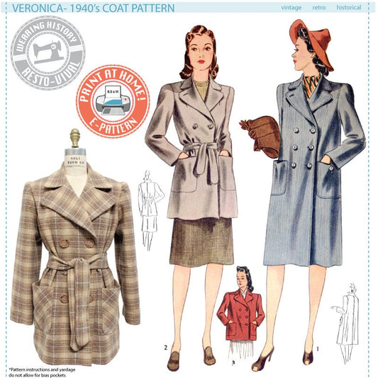 E-Pattern- Veronica 1940s Coat - Bust 30"-42"