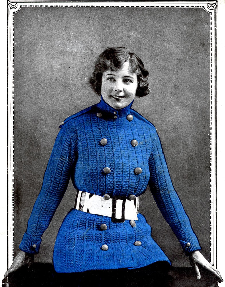 1910s WWI Military Inspired Sweater Coat Knitting Pattern- 34"-36" Bust