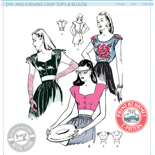 E-PATTERN-Lana- 1940s Blouse and Crop Tops Pattern- 30"-42" Bust